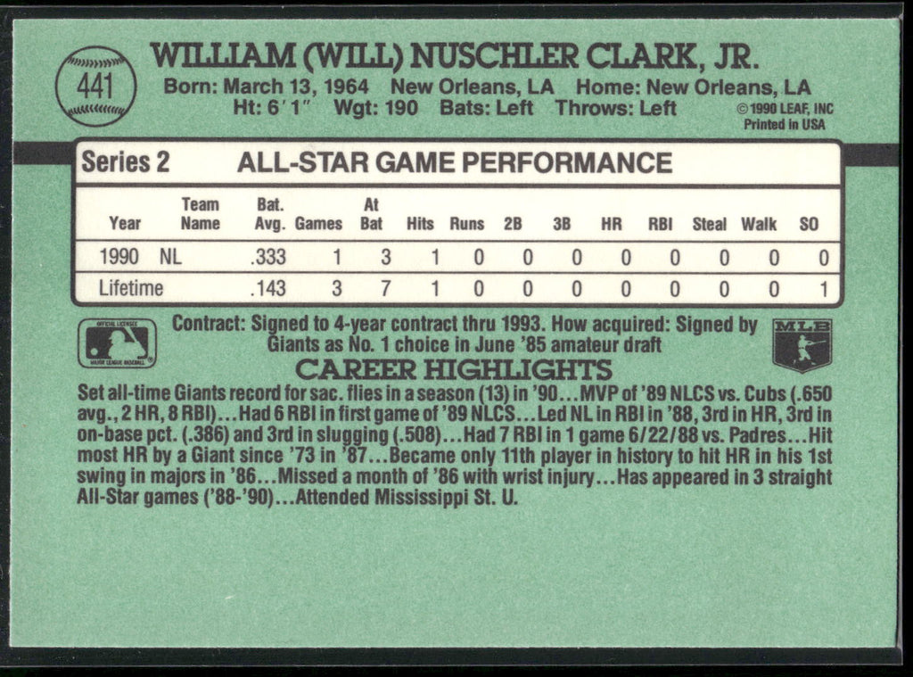 1991 Donruss #441 Will Clark