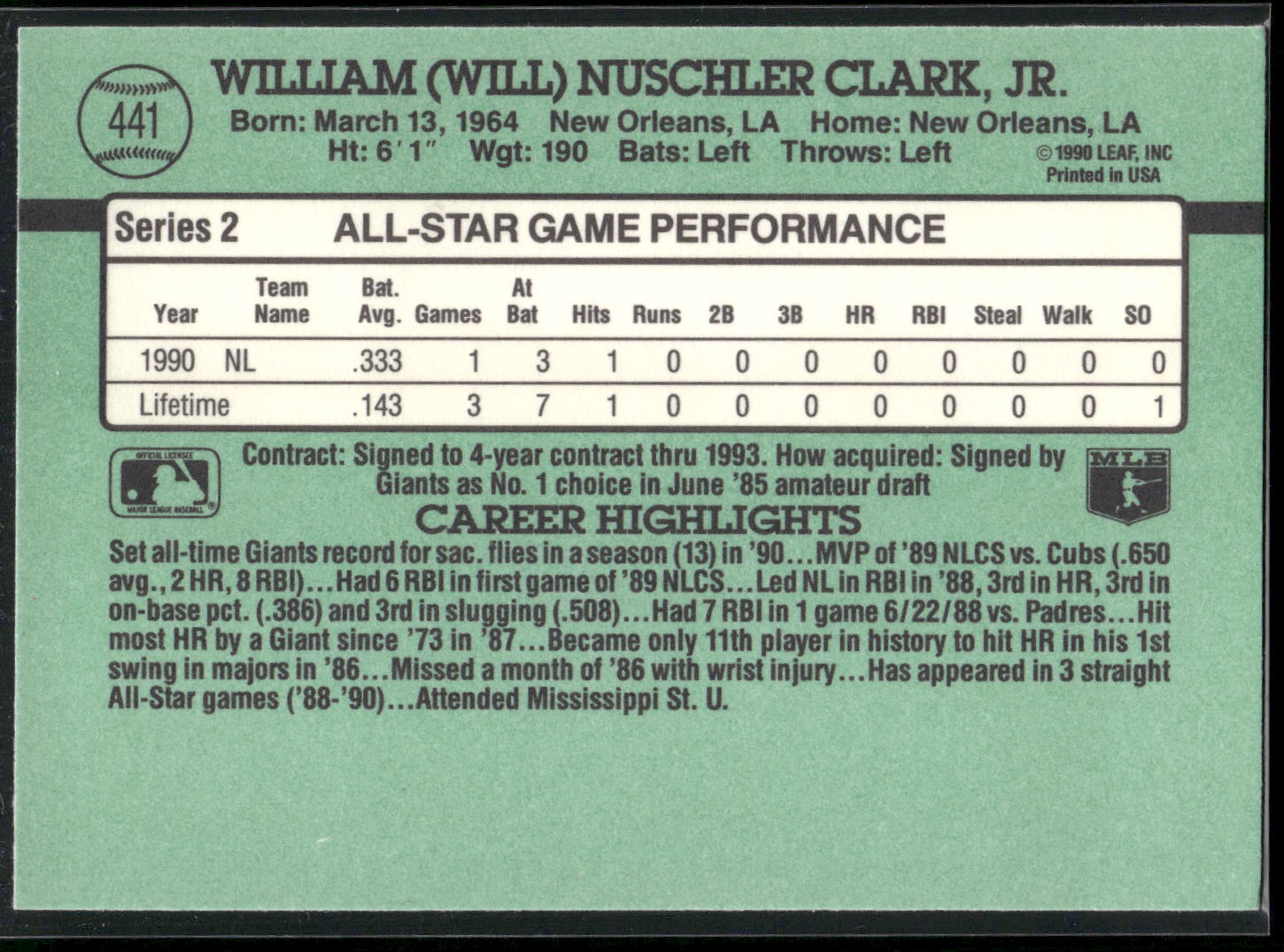 1991 Donruss #441 Will Clark