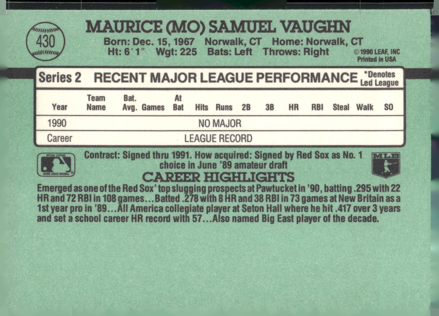 1991 Donruss #430 Mo Vaughn
