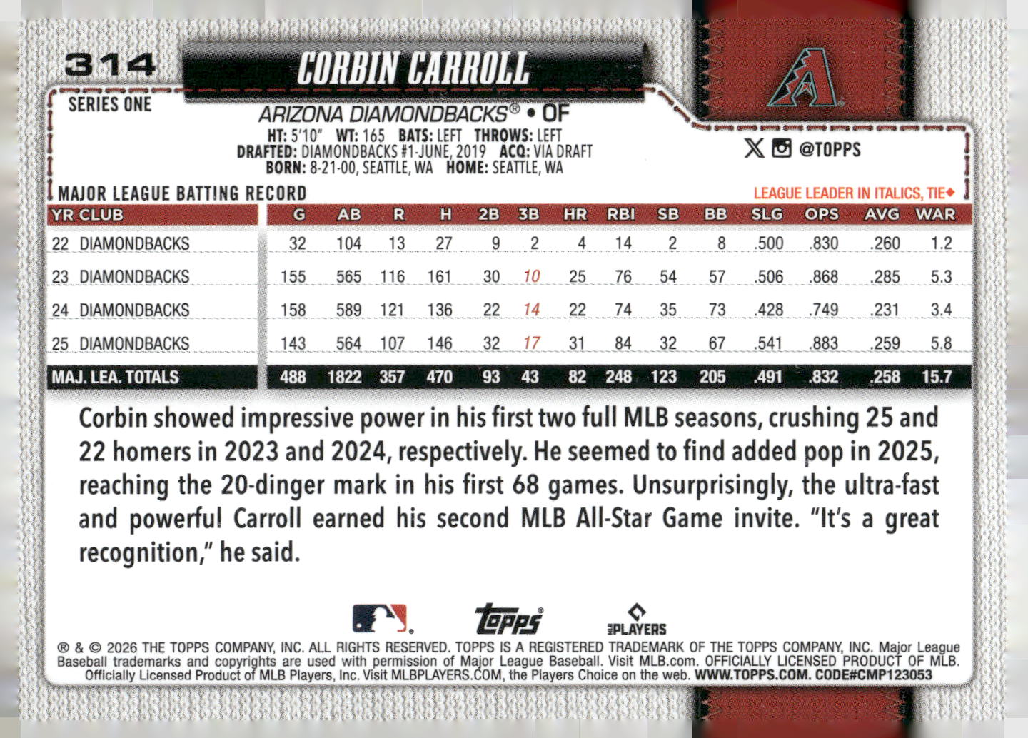 2026 Topps #314 Corbin Carroll