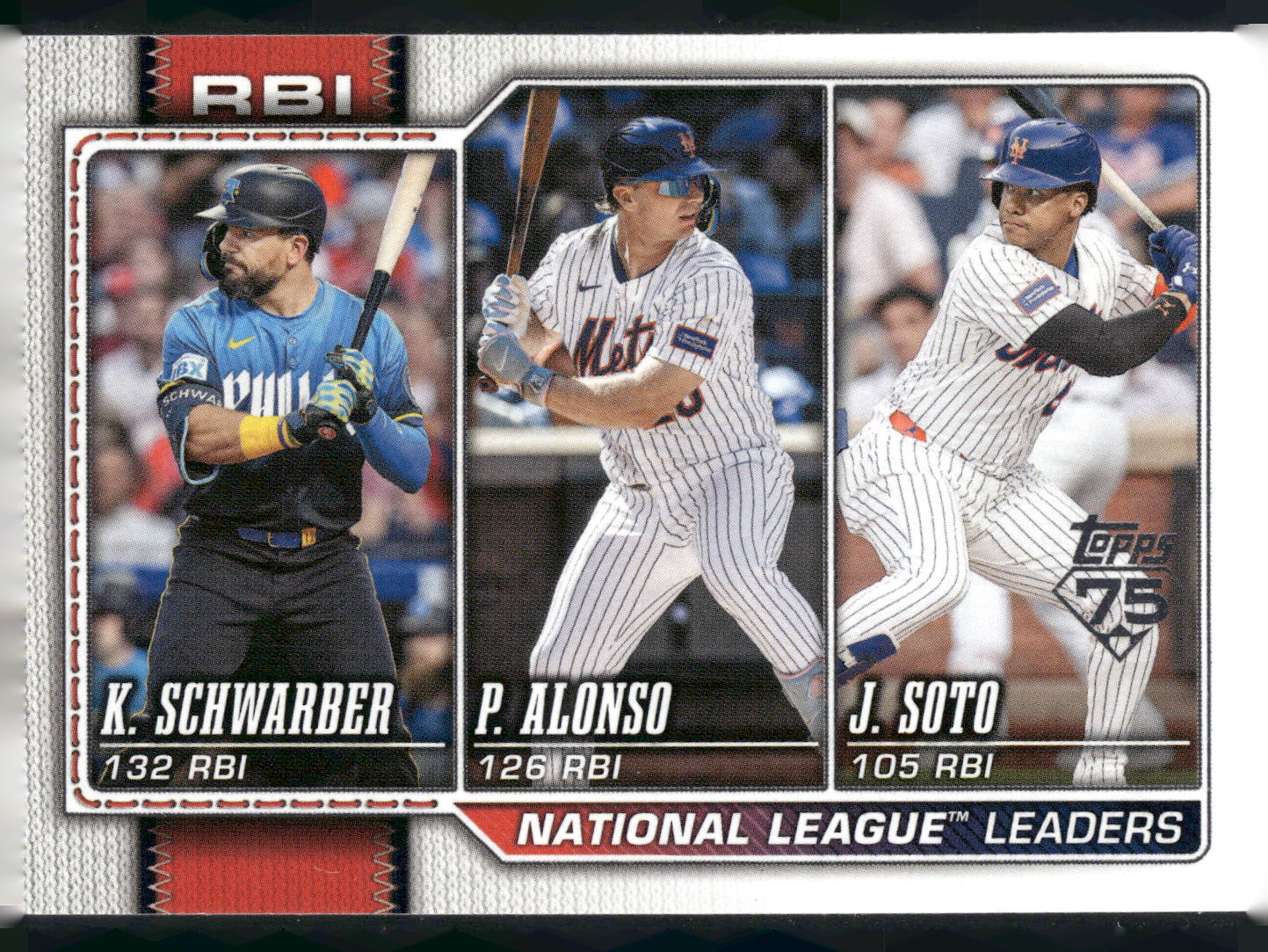 2026 Topps #11 National League Leaders Kyle Schwarber / Pete Alonso / Juan Soto