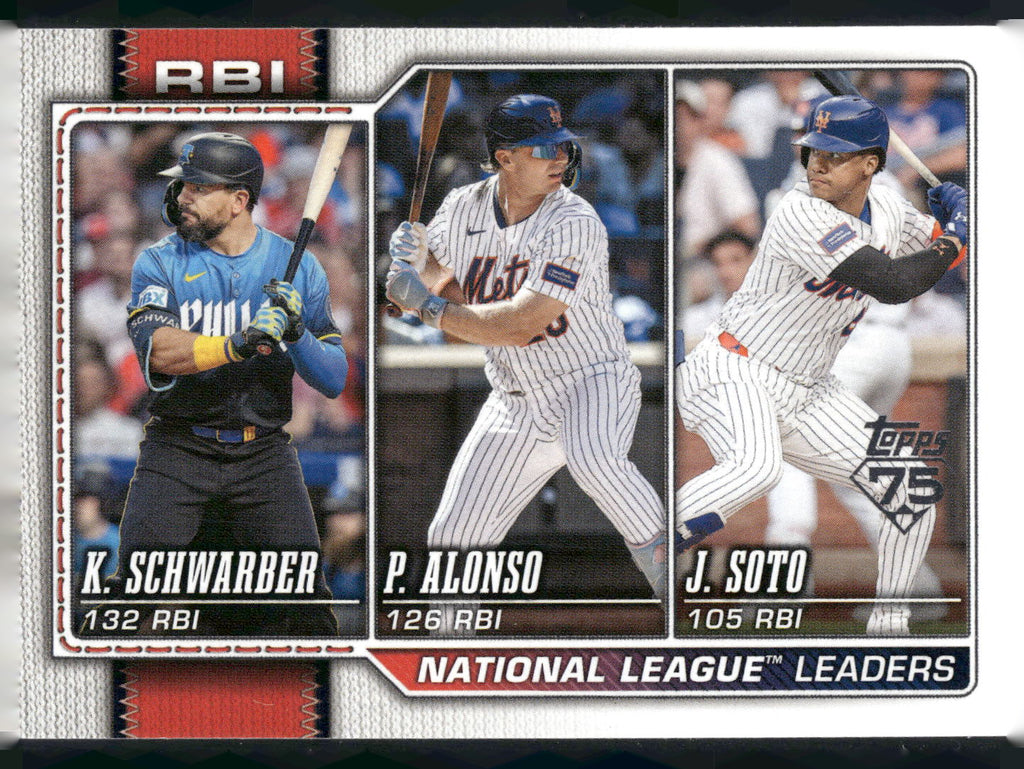 2026 Topps #11 National League Leaders Kyle Schwarber / Pete Alonso / Juan Soto