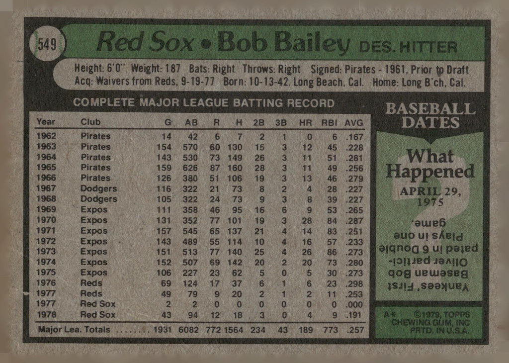 1979 Topps #549 Bob Bailey