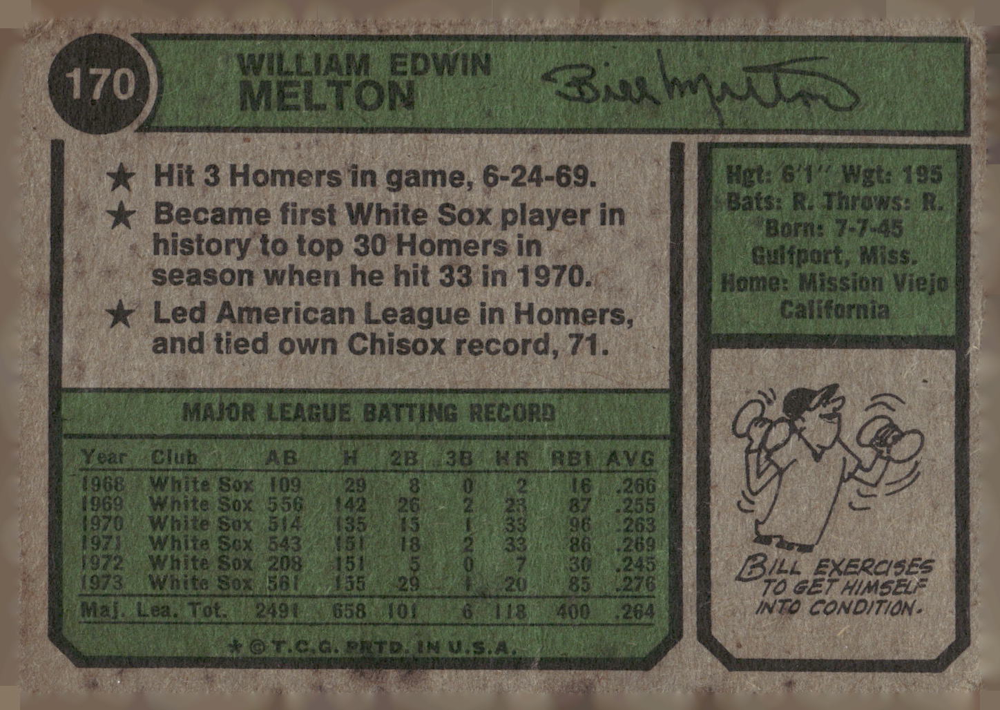 1974 Topps #170 Bill Melton