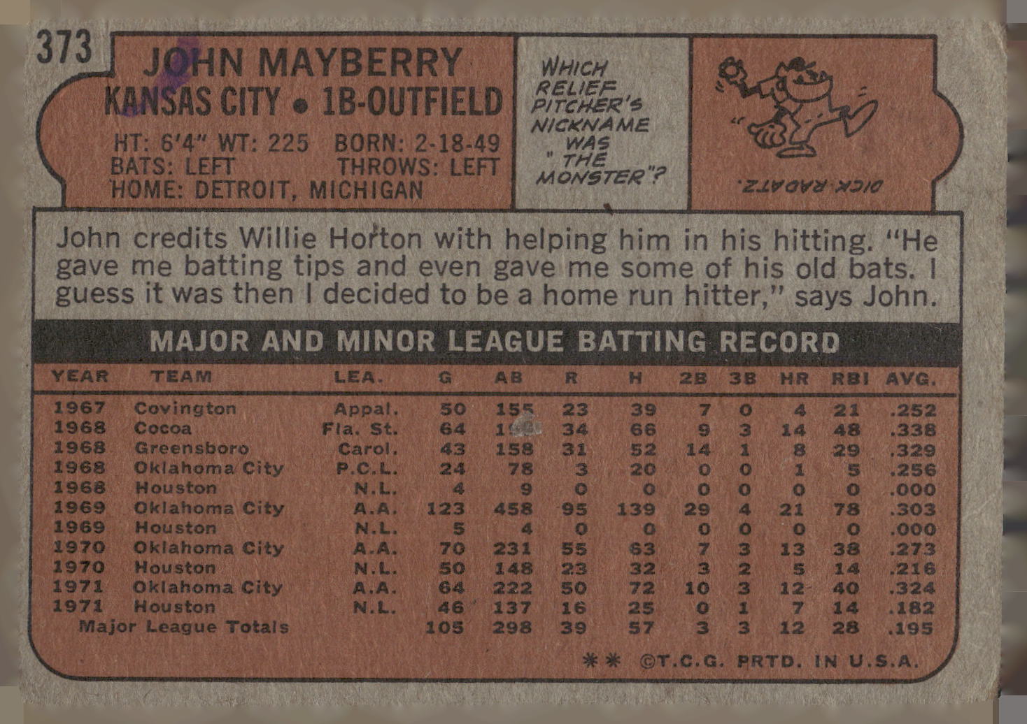 1972 Topps #373 John Mayberry