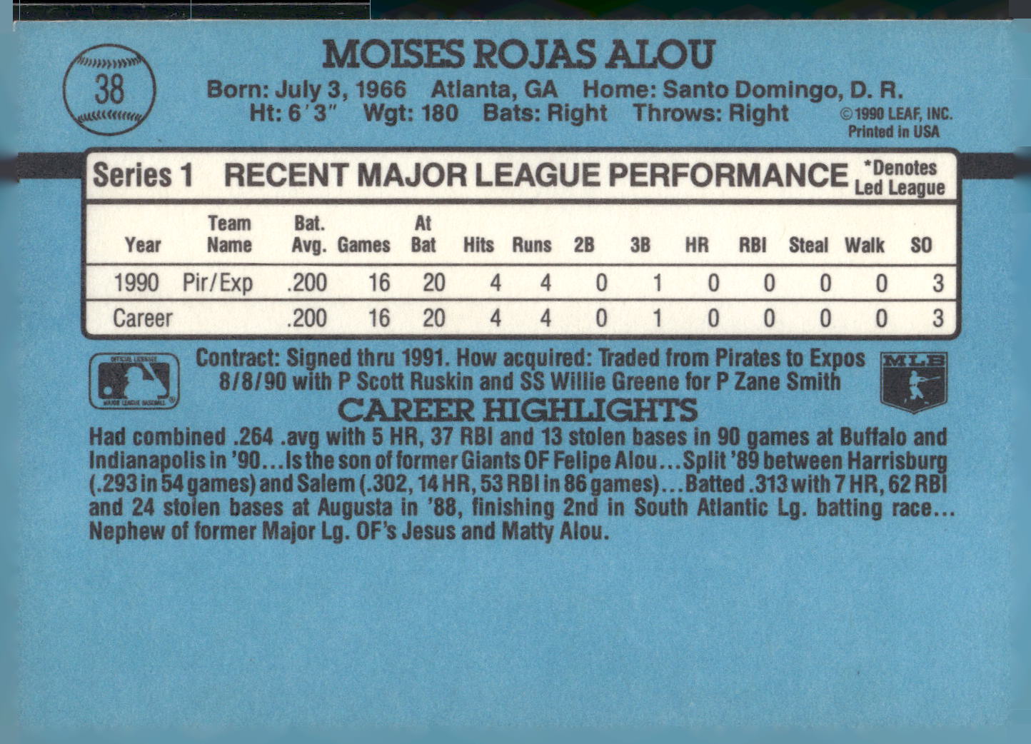 1991 Donruss #38 Moises Alou