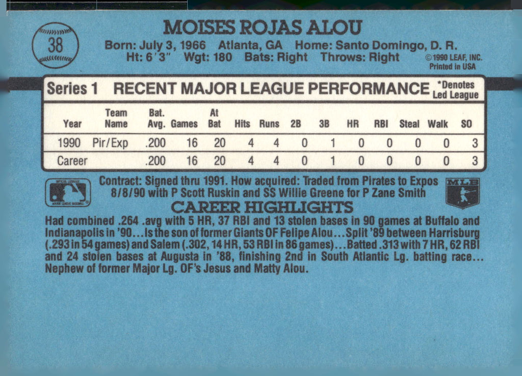 1991 Donruss #38 Moises Alou