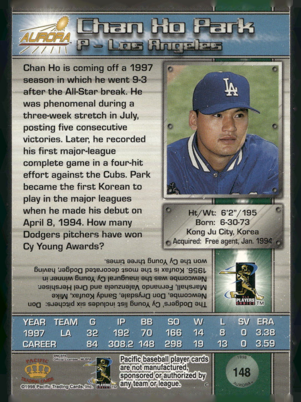 1998 Pacific Aurora #148 Chan Ho Park