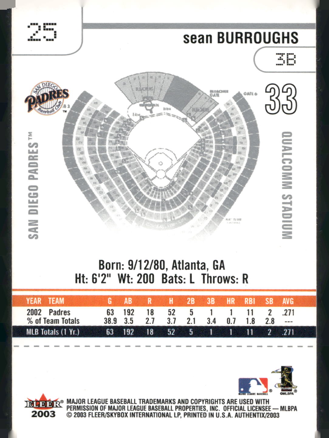 2003 Fleer Authentix #25 Sean Burroughs