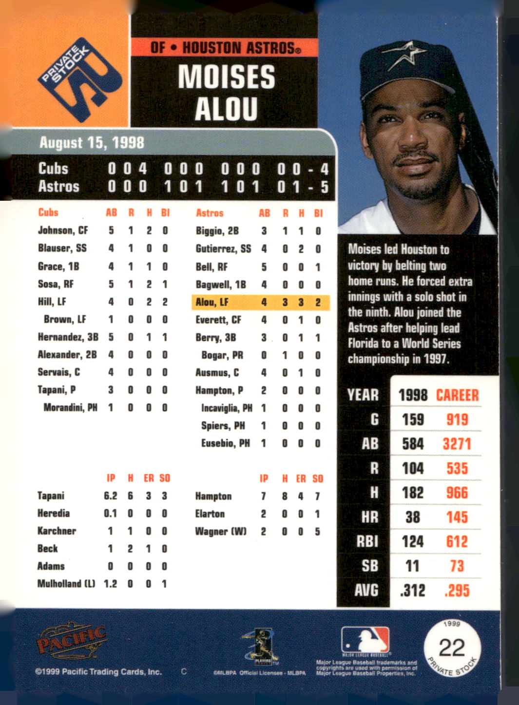 1999 Pacific Private Stock #22 Moises Alou