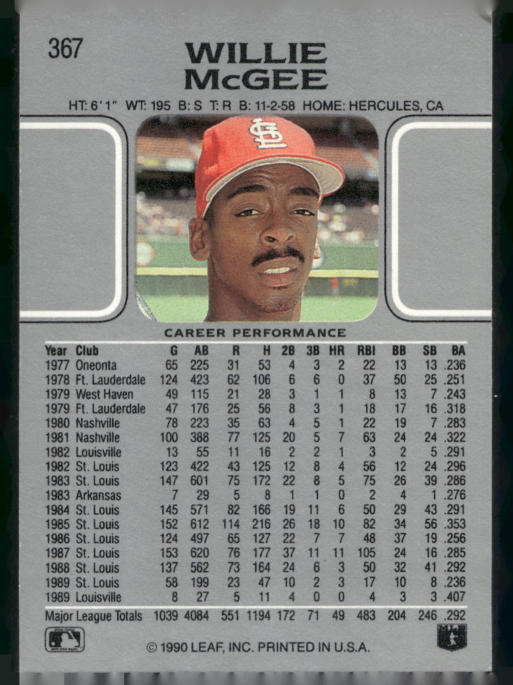 1990 Leaf #367 Willie McGee