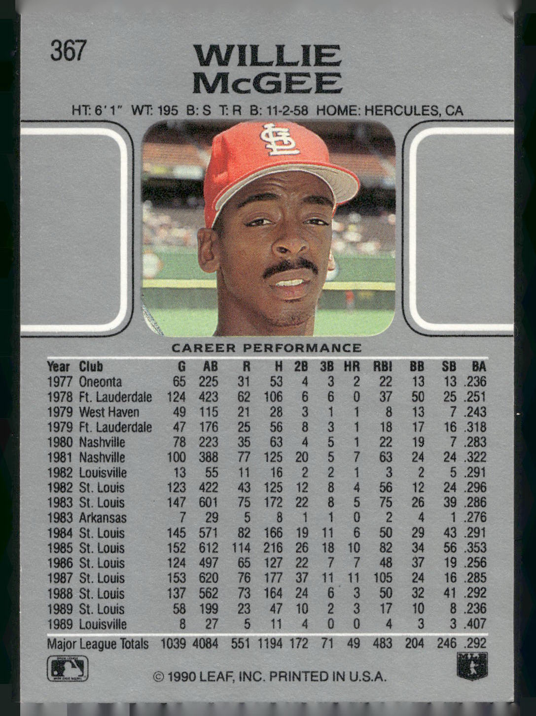 1990 Leaf #367 Willie McGee