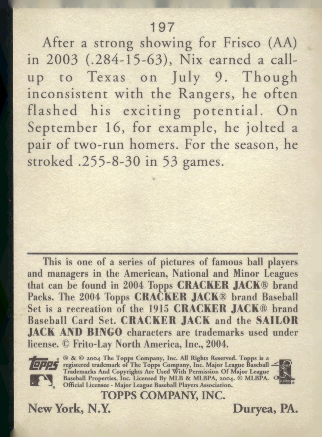 2004 Topps Cracker Jack #197 Laynce Nix