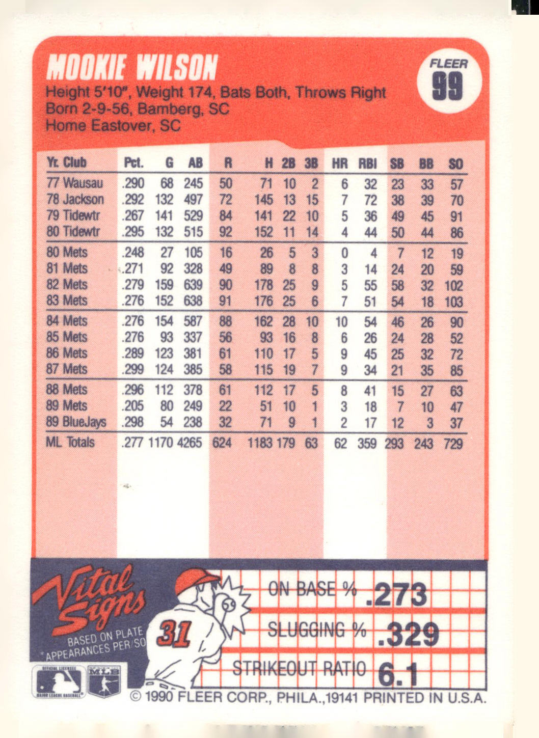1990 Fleer #99 Mookie Wilson