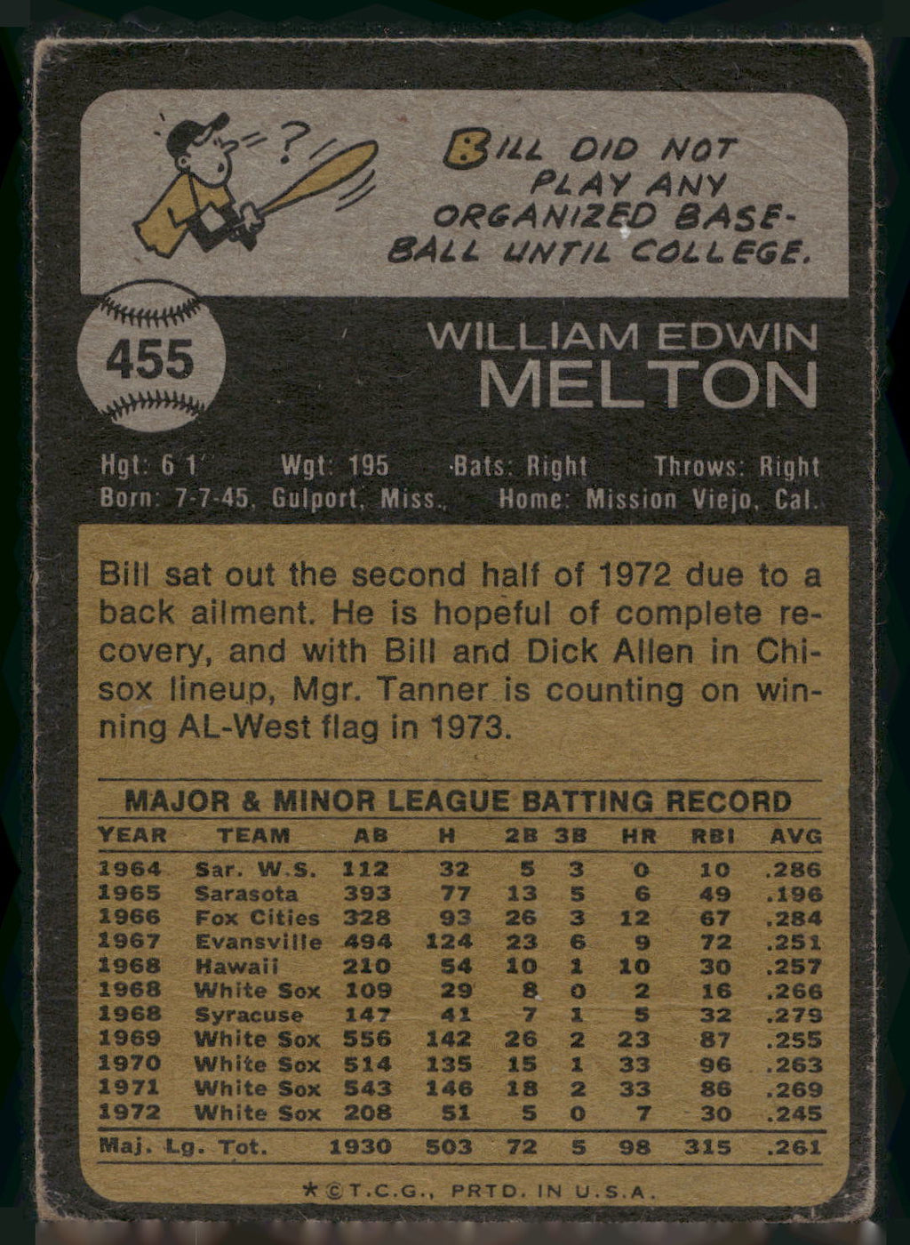 1973 Topps #455 Bill Melton