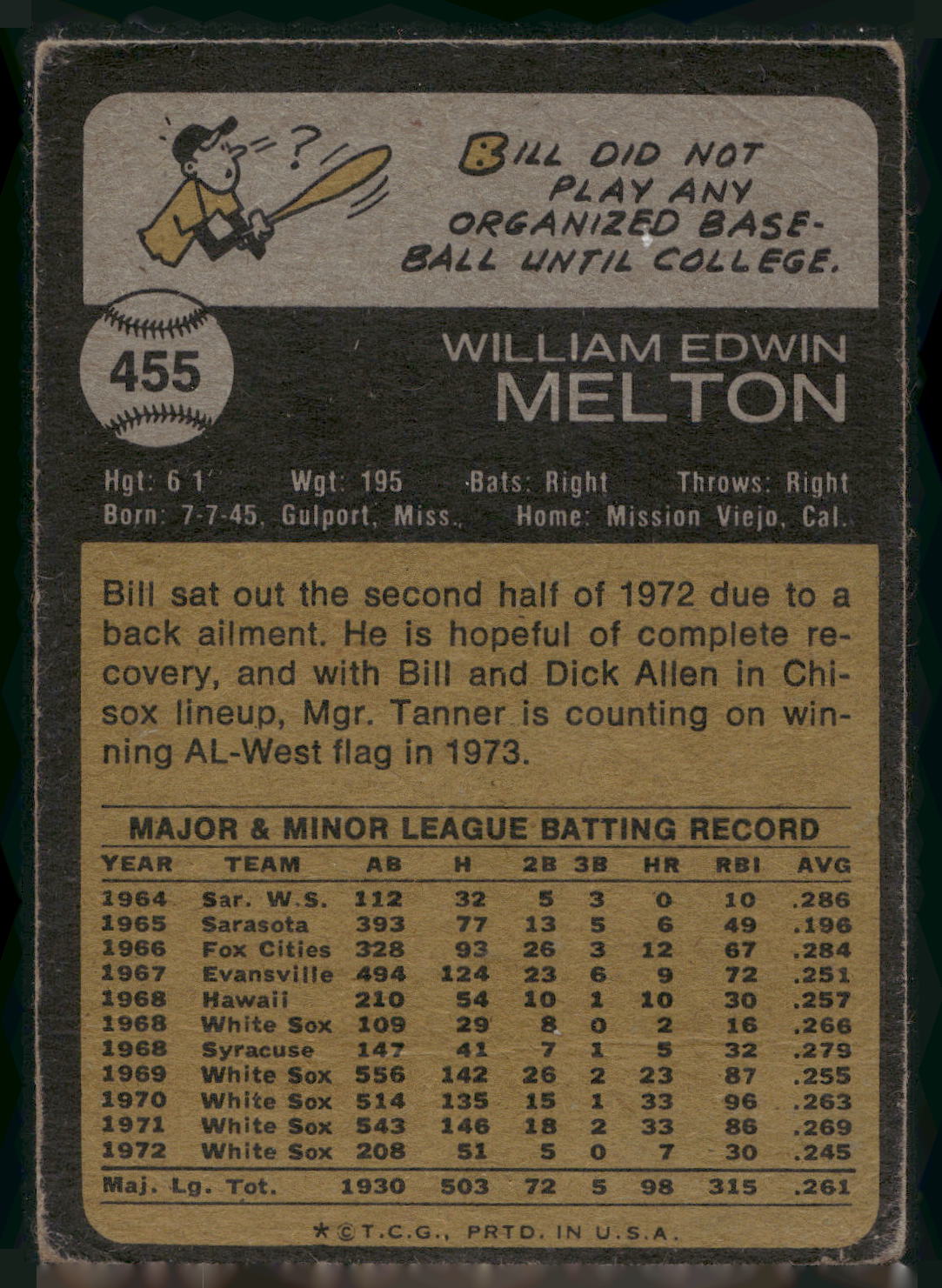 1973 Topps #455 Bill Melton