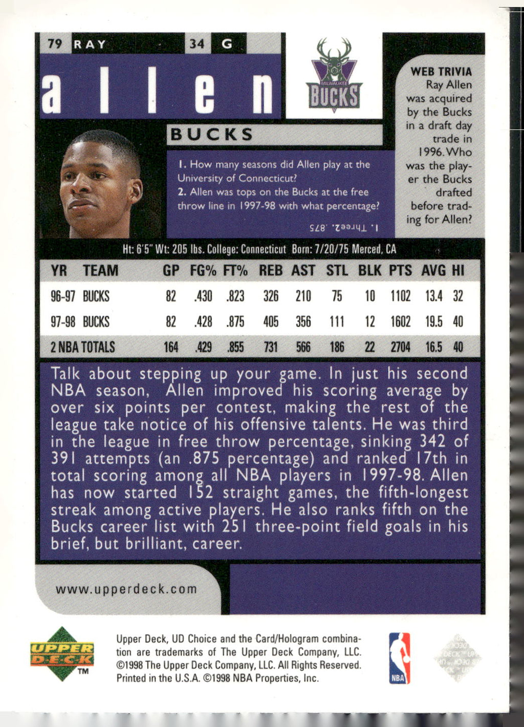 1998-99 UD Choice #79 Ray Allen