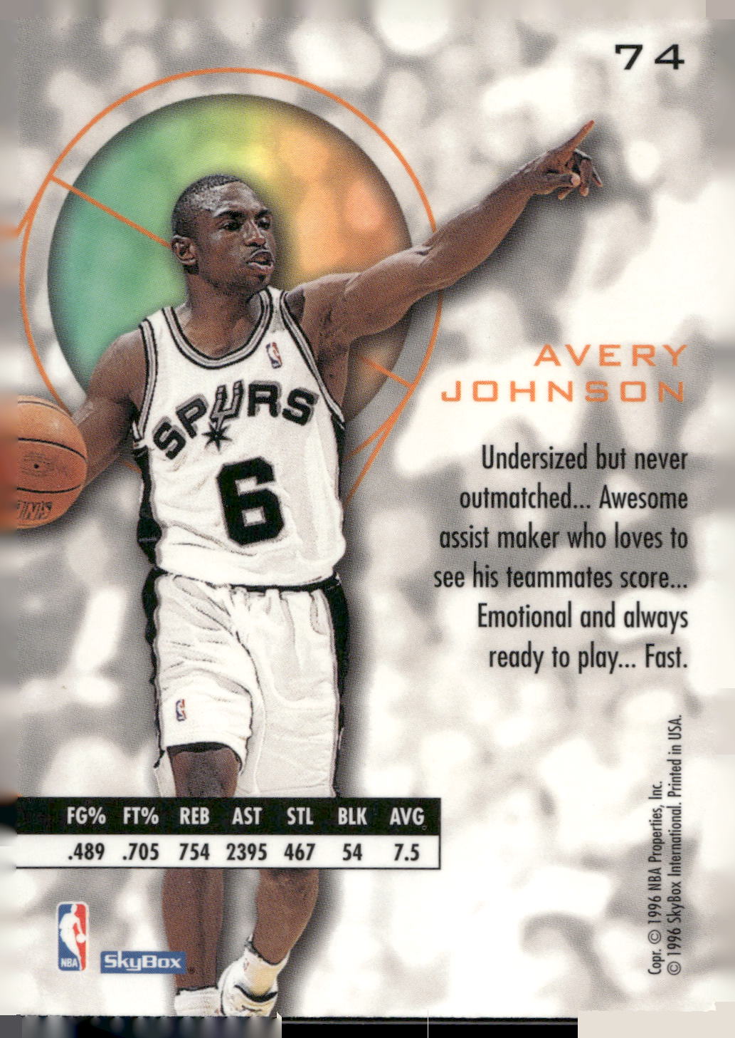 1995-96 SkyBox E-XL #74 Avery Johnson