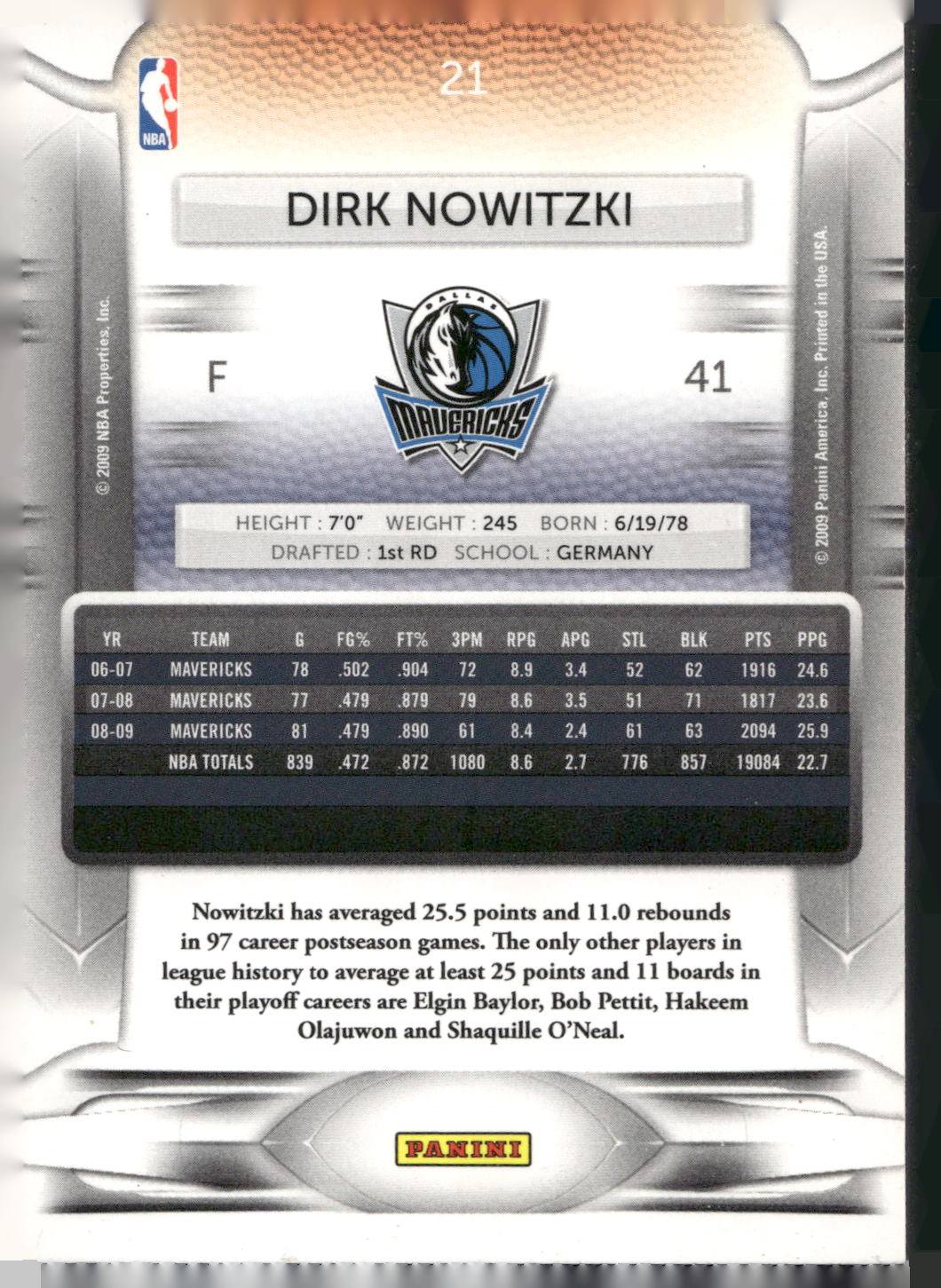 2009-10 Panini Prestige #21 Dirk Nowitzki