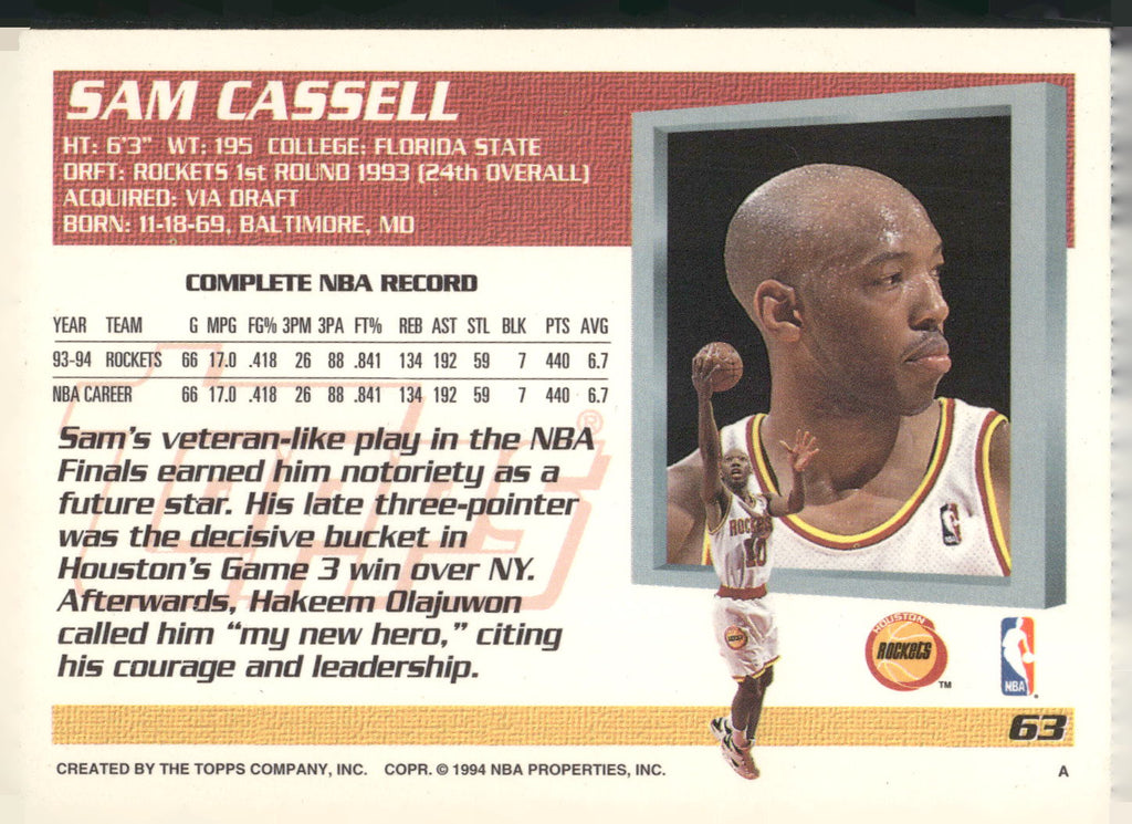 1994-95 Topps #63 Sam Cassell