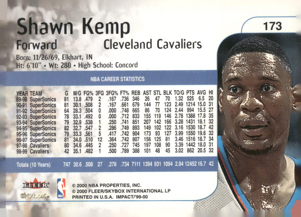 1999-00 SkyBox Impact #173 Shawn Kemp