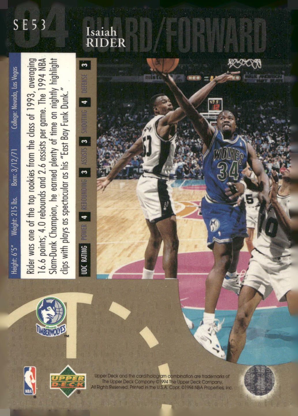 1994-95 Upper Deck #SE53 Isaiah Rider Special Edition