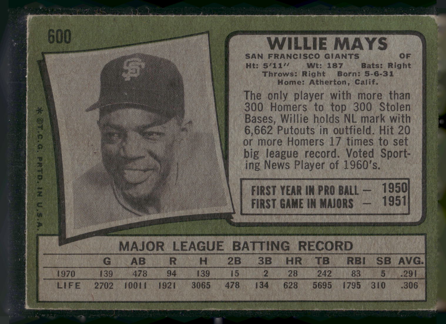 1971 Topps #600 Willie Mays