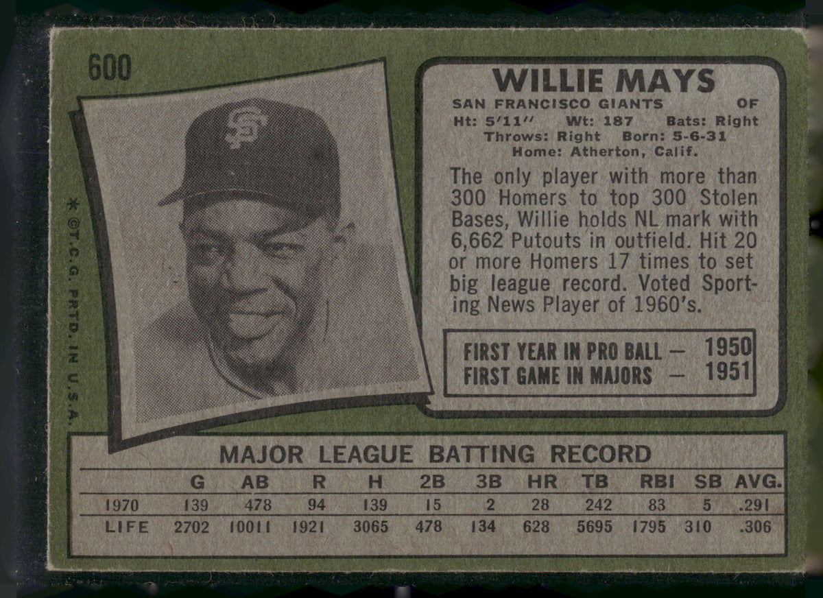 1971 Topps #600 Willie Mays