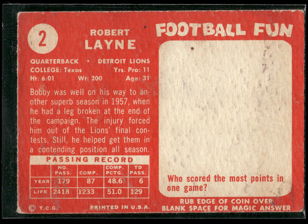 1958 Topps #2 Bobby Layne