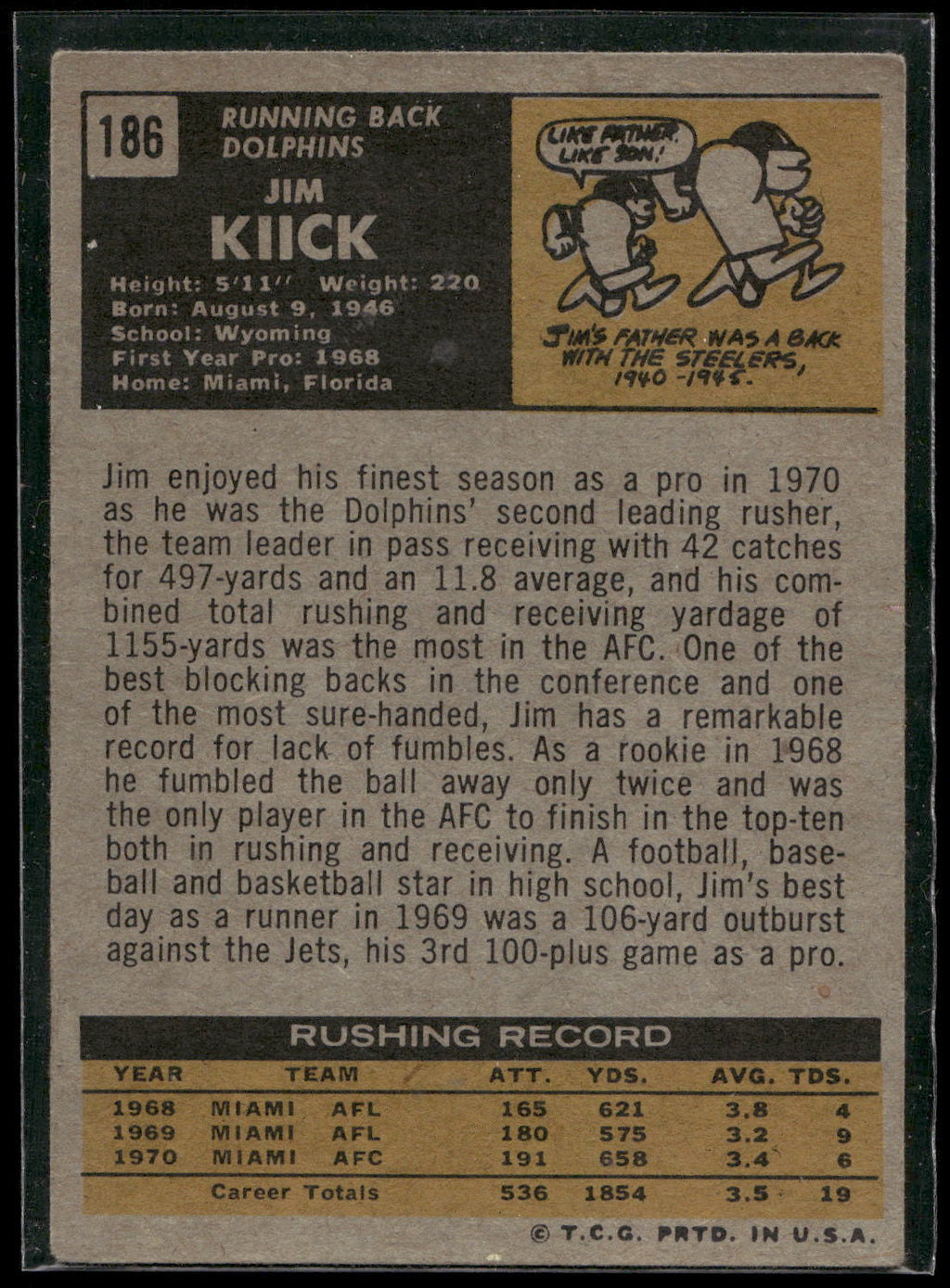 1971 Topps #186 Jim Kiick