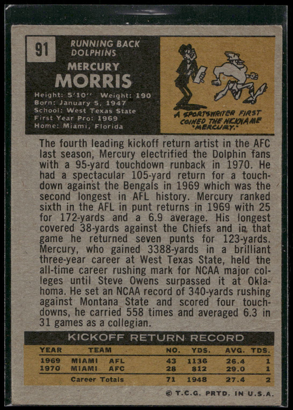 1971 Topps #91 Mercury Morris