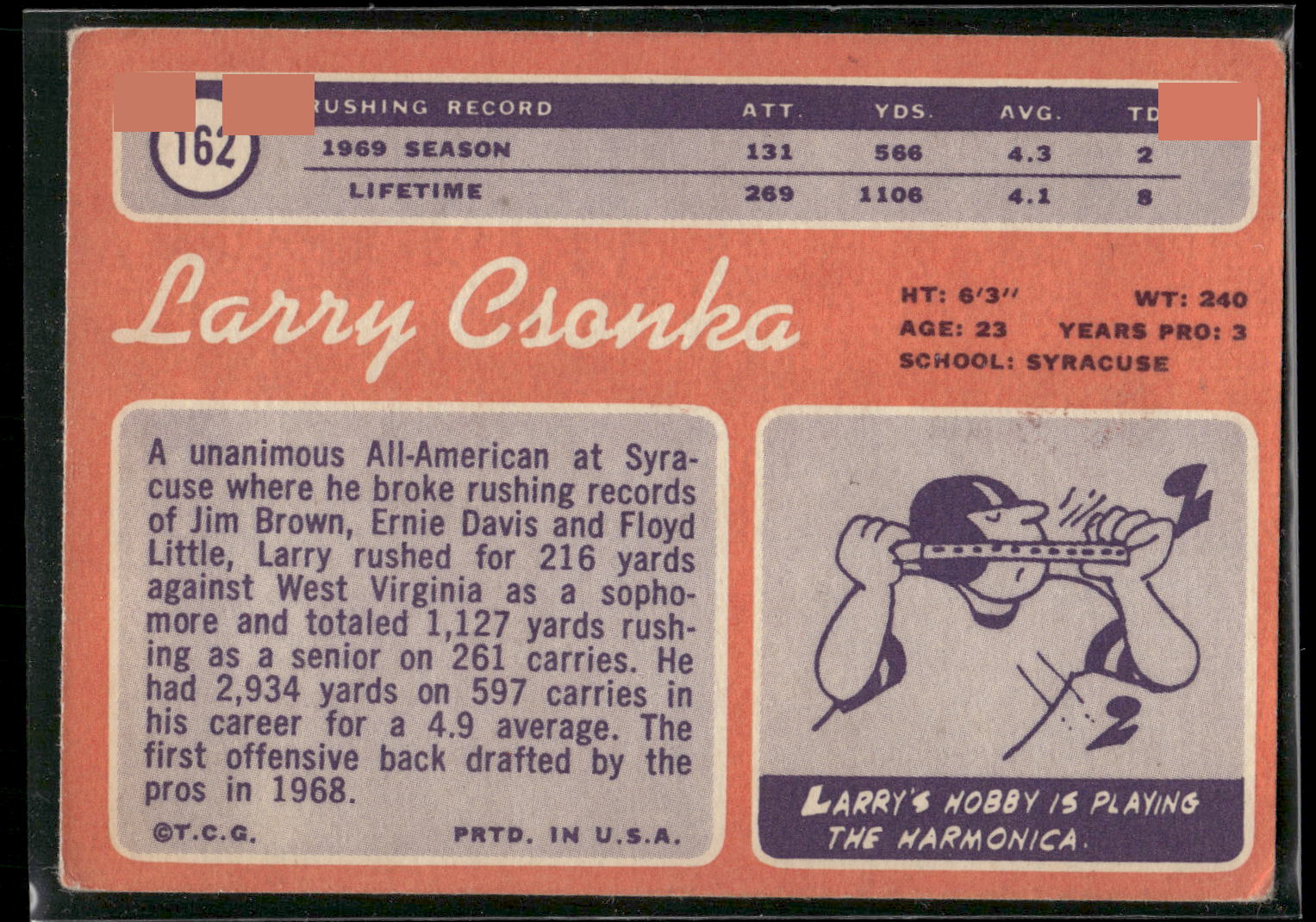 1970 Topps #162 Larry Csonka