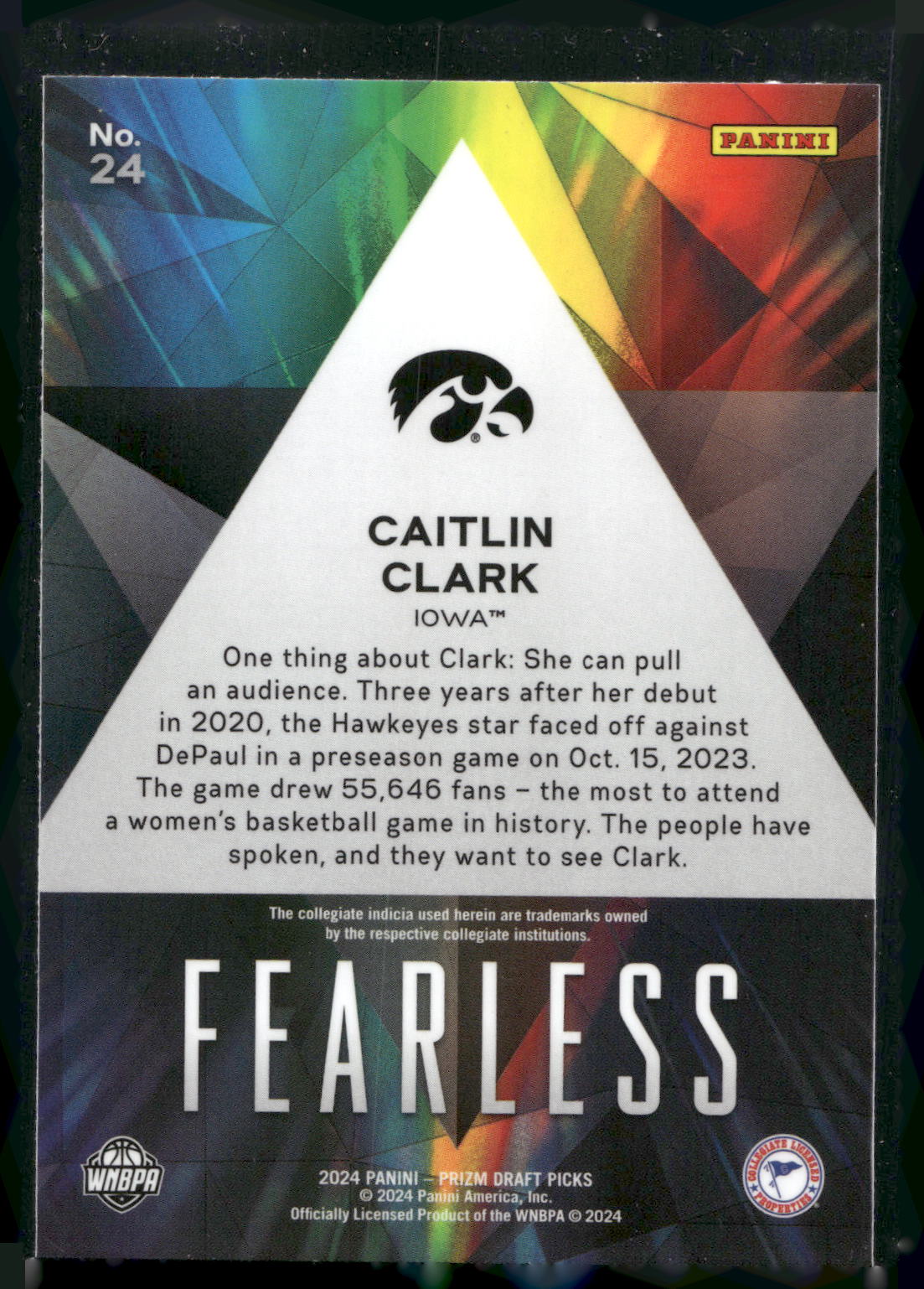 2024 Panini Prizm Draft Picks #24 Caitlin Clark Fearless