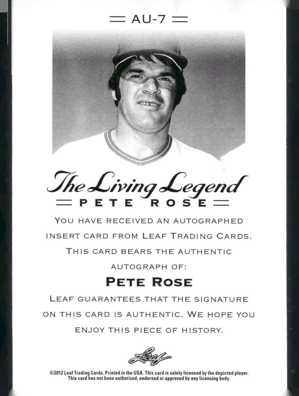 2012 Leaf Pete Rose The Living Legend #AU-7 Pete Rose Autographs