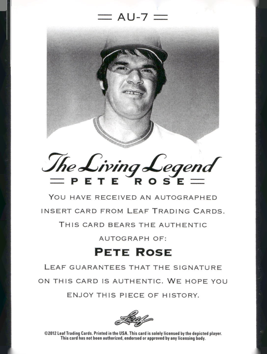 2012 Leaf Pete Rose The Living Legend #AU-7 Pete Rose Autographs