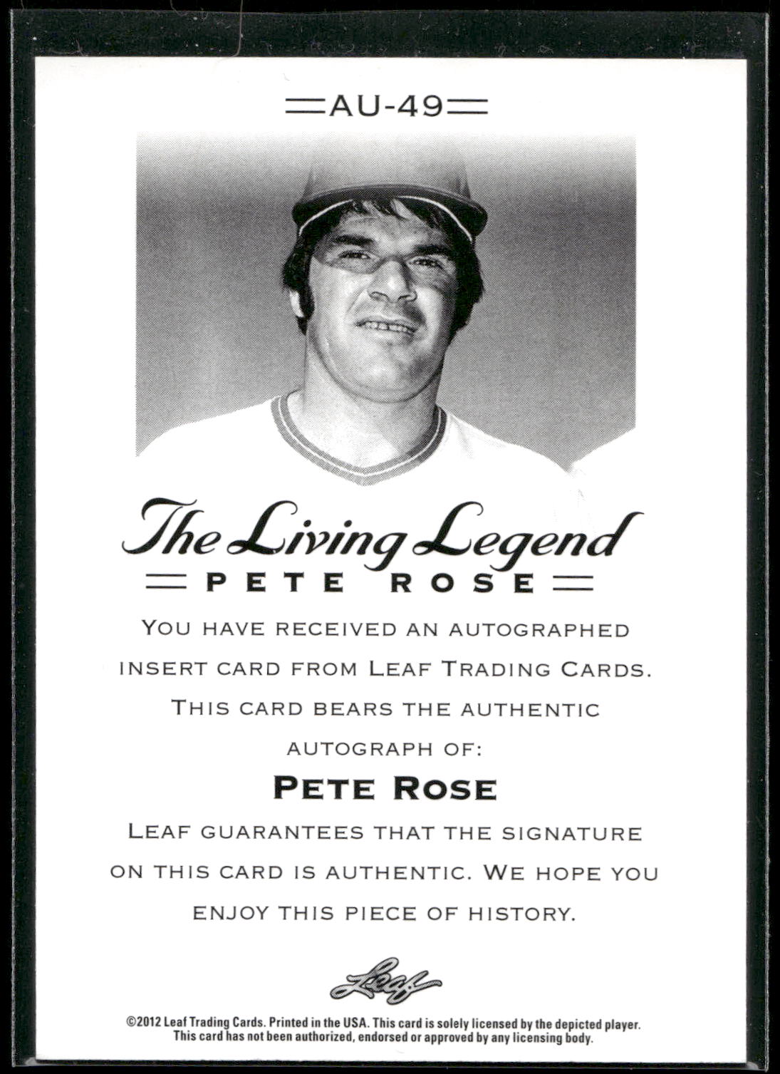 2012 Leaf Pete Rose The Living Legend #AU-49 Pete Rose Autographs