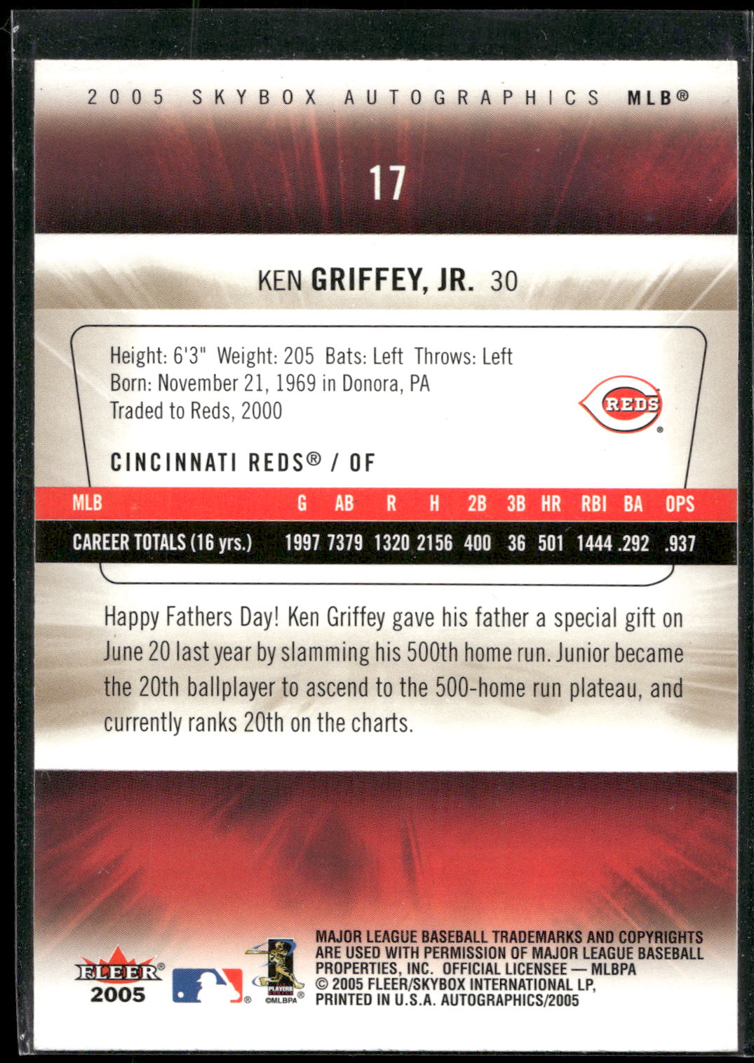 2005 SkyBox Autographics #17 Ken Griffey Jr.