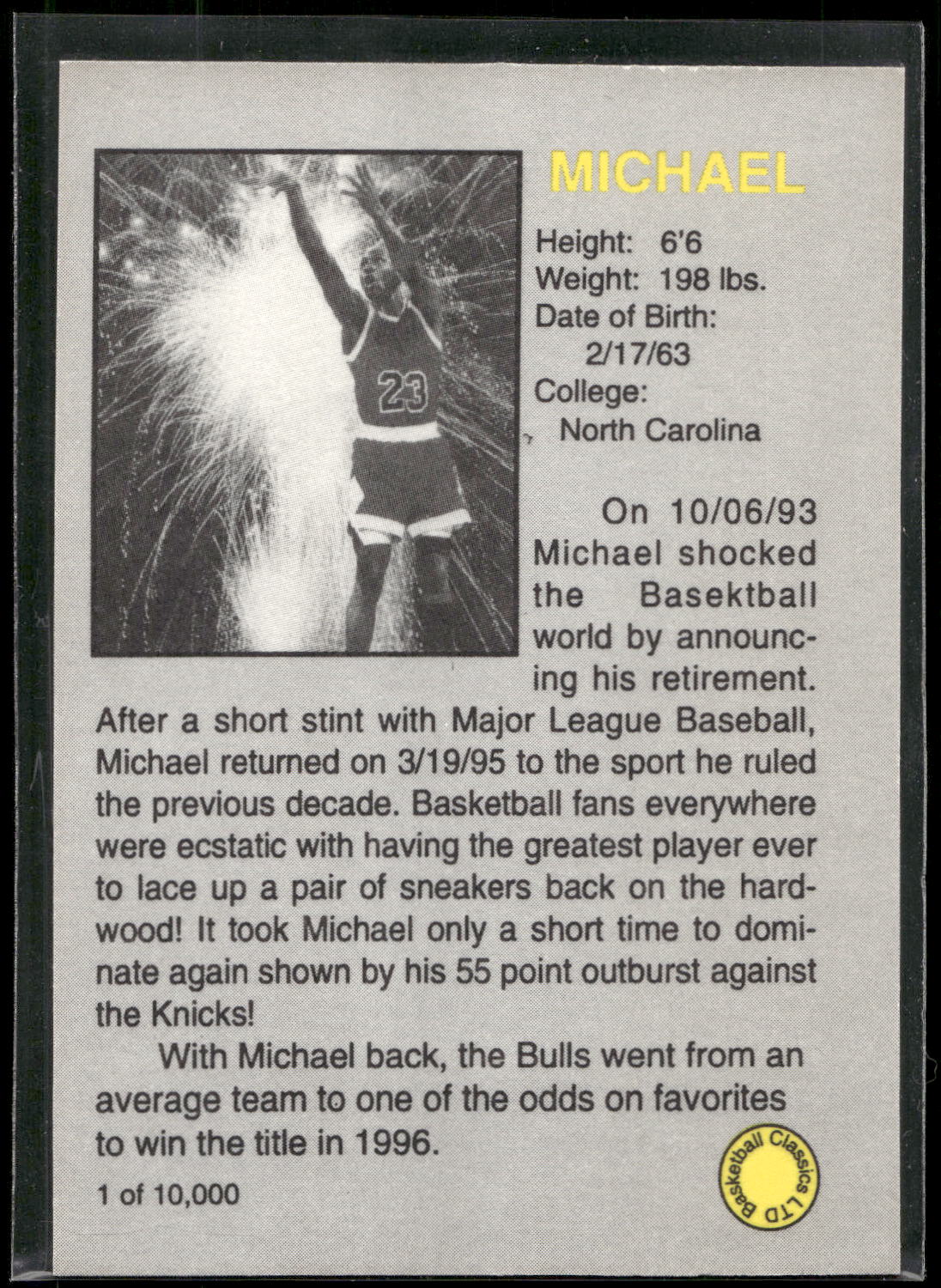 1995 Basketball Classics #NNO Michael Jordan