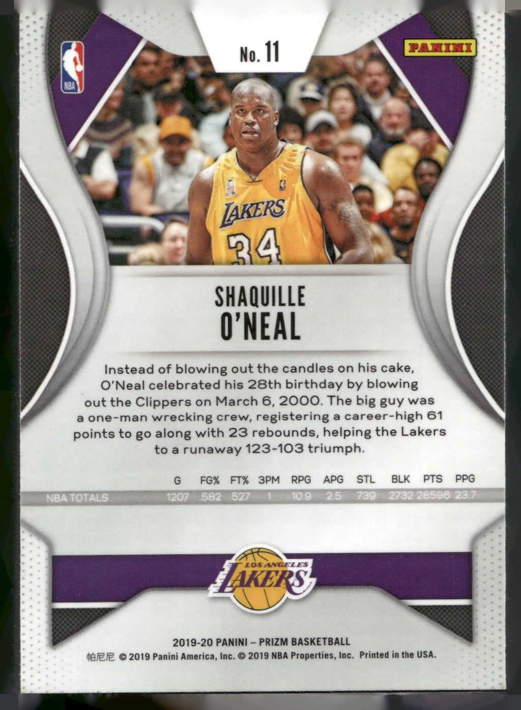 2019-20 Panini Prizm #11 Shaquille O'Neal