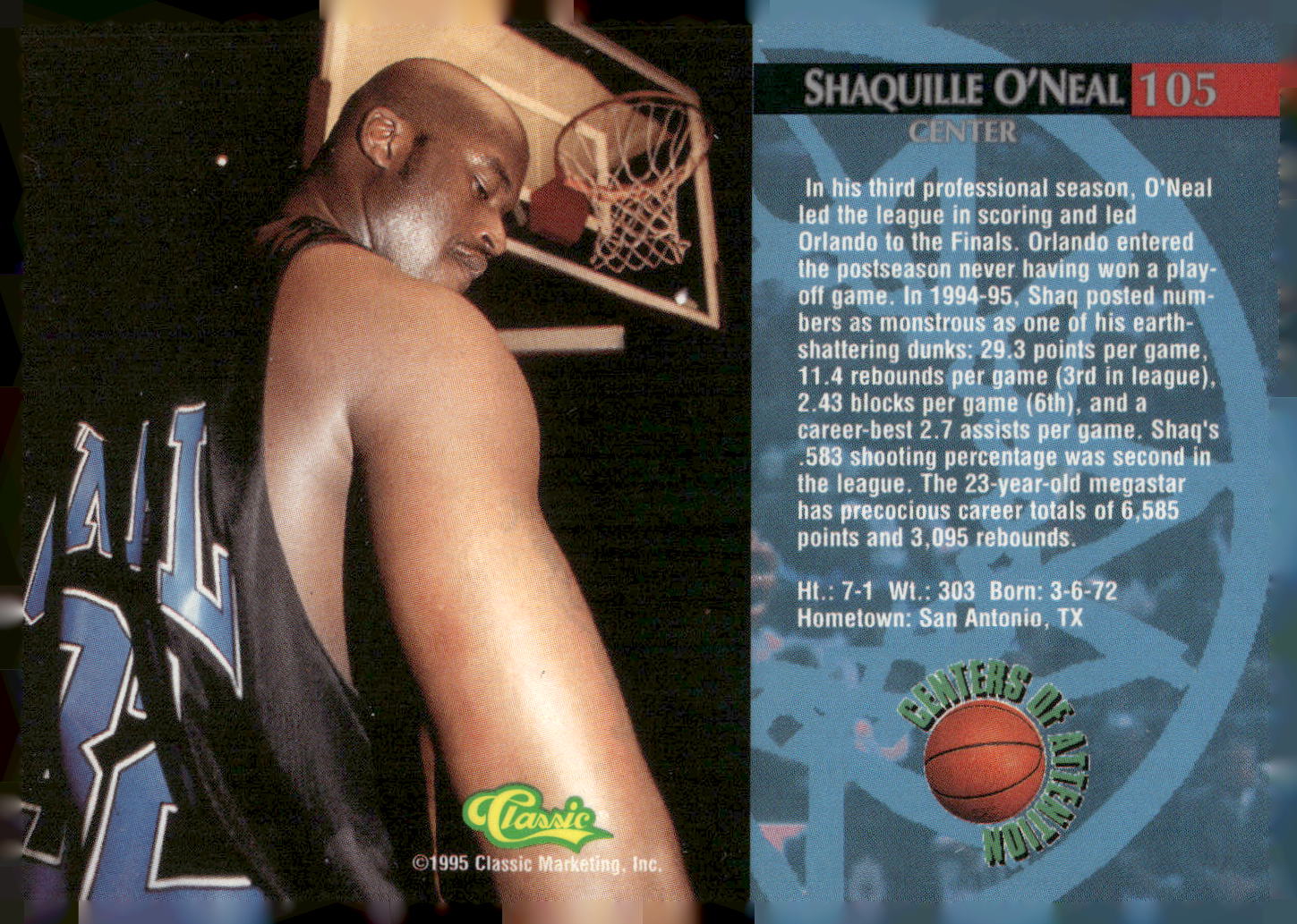 1995 Classic Rookies #105 Shaquille O'Neal