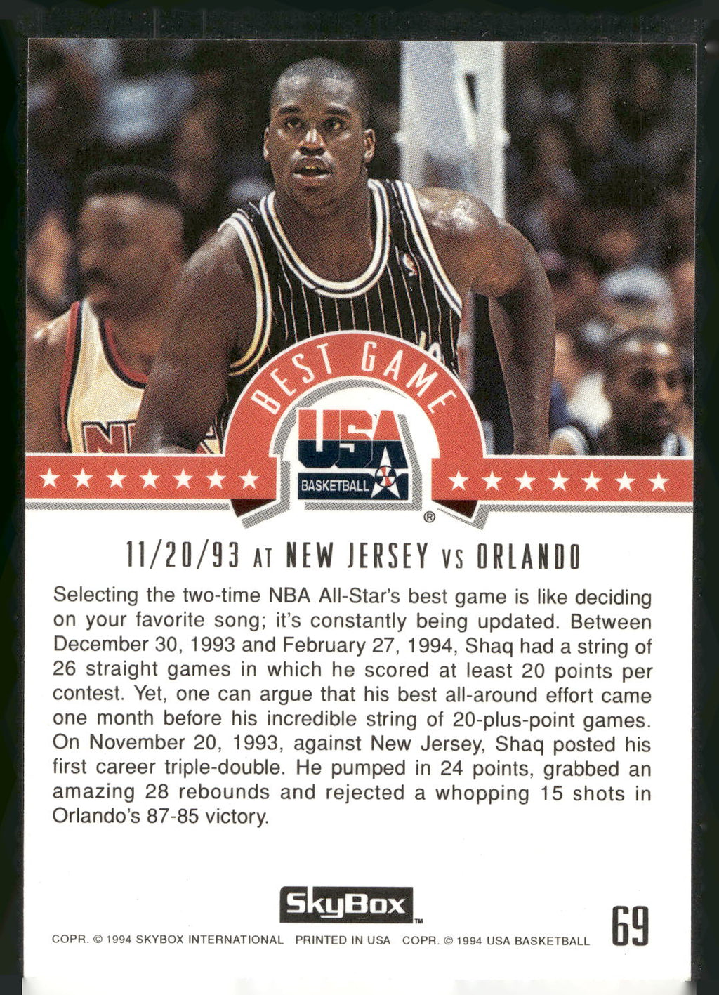 1994 SkyBox USA #69 Shaquille O'Neal