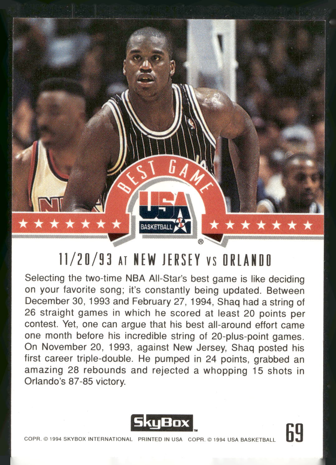 1994 SkyBox USA #69 Shaquille O'Neal