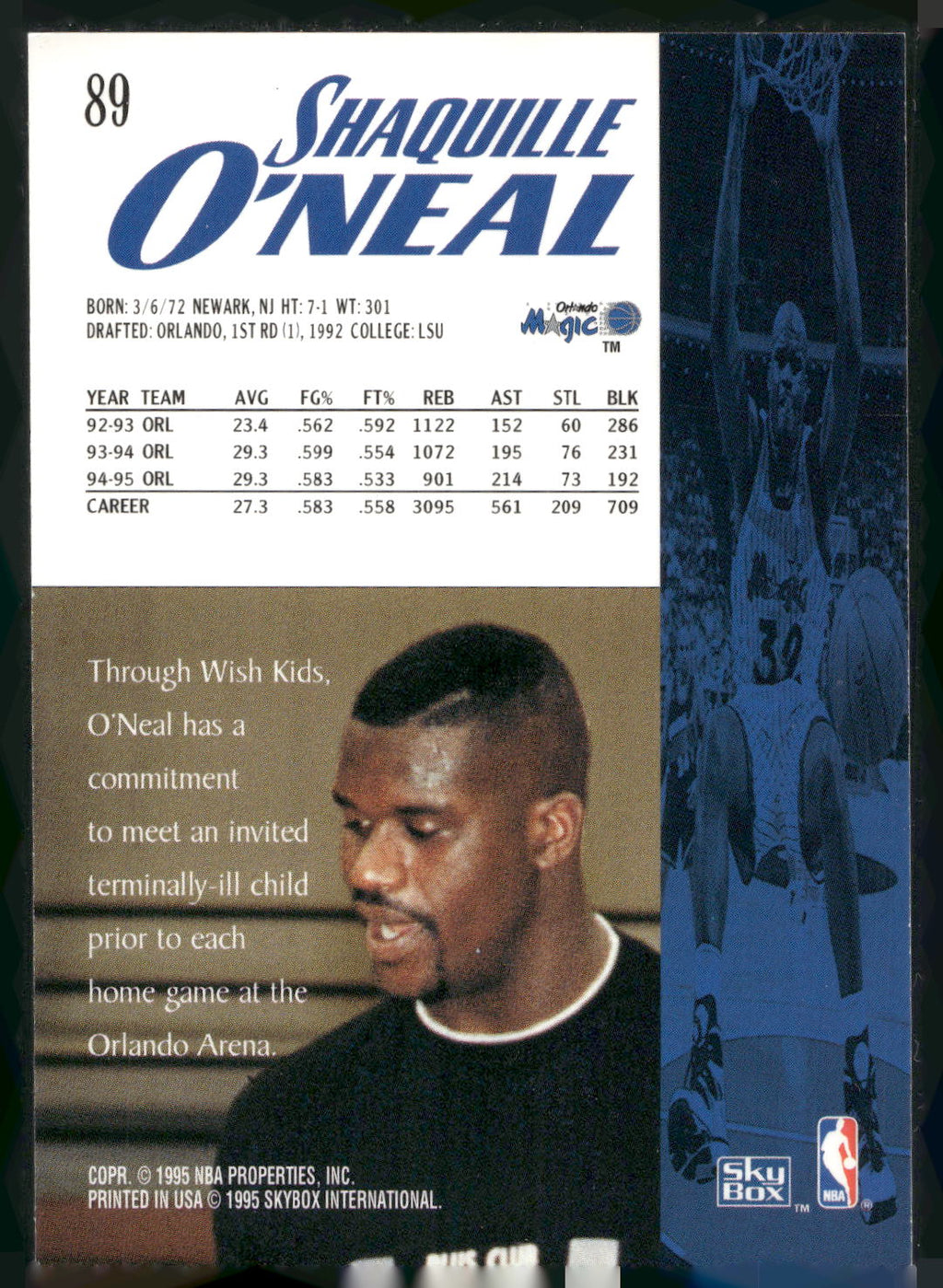 1995-96 SkyBox Premium #89 Shaquille O'Neal