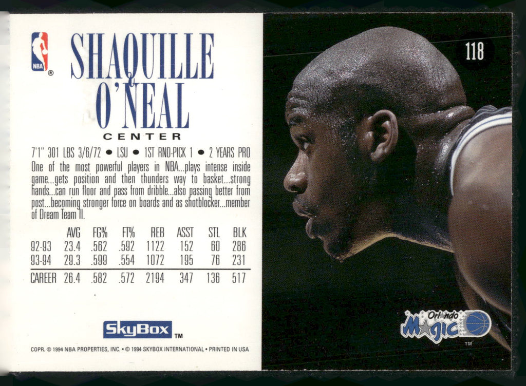 1994-95 SkyBox Premium #118 Shaquille O'Neal
