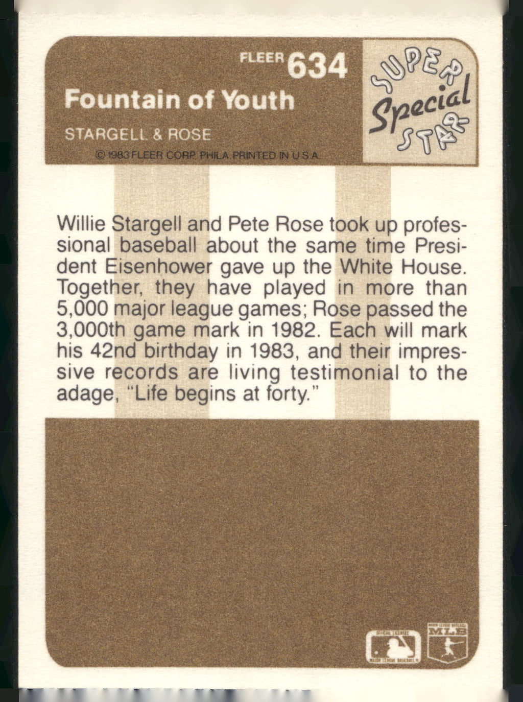 1983 Fleer #634 Fountain of Youth (Willie Stargell / Pete Rose)