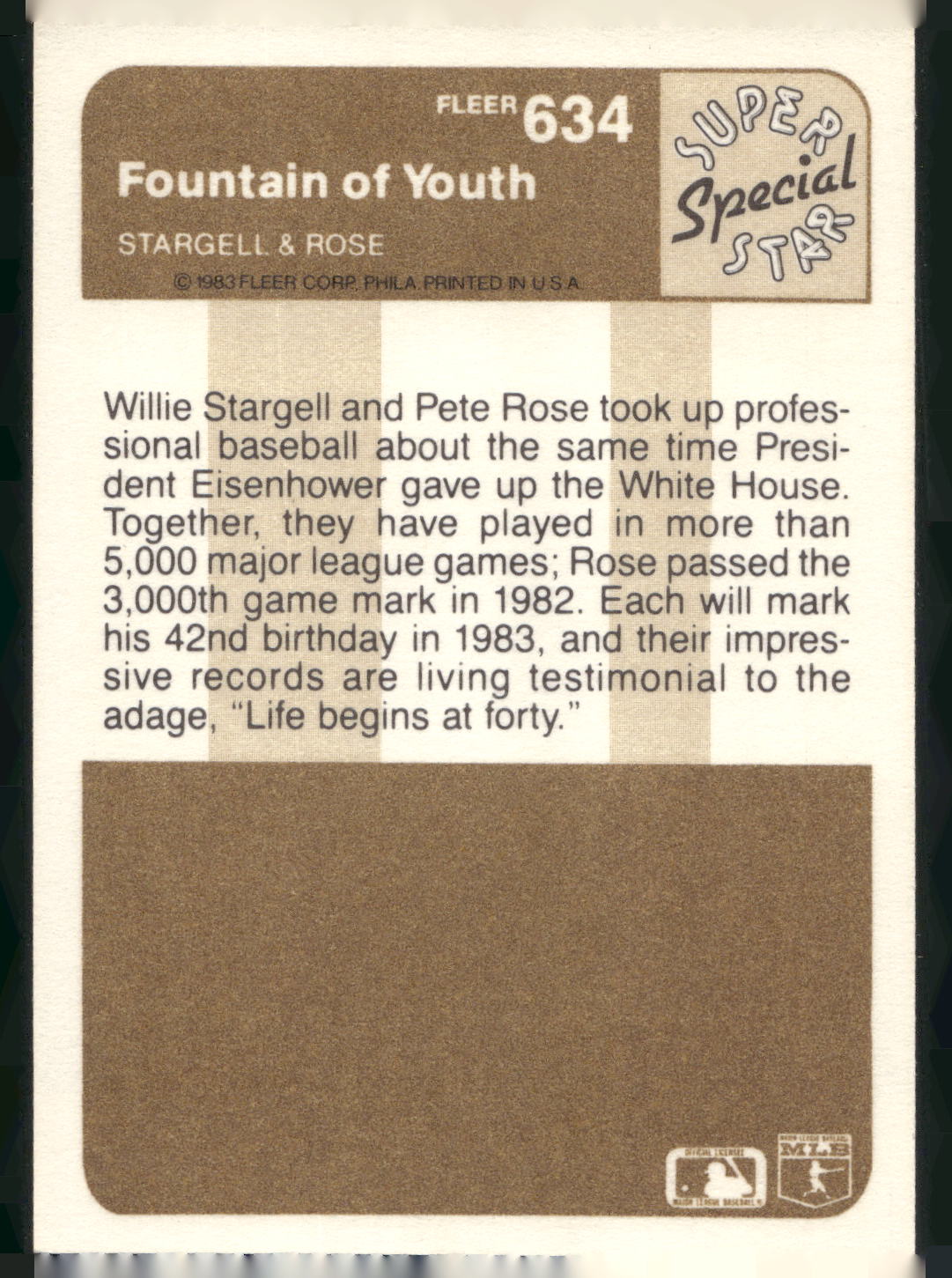 1983 Fleer #634 Fountain of Youth (Willie Stargell / Pete Rose)