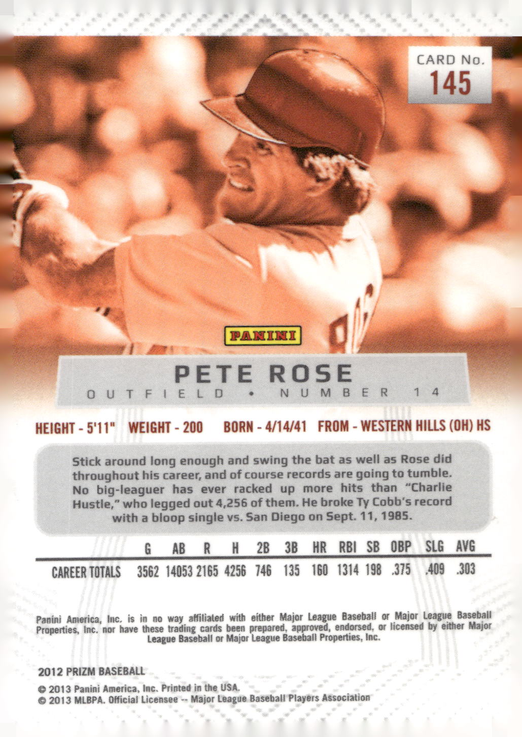 2012 Panini Prizm #145 Pete Rose