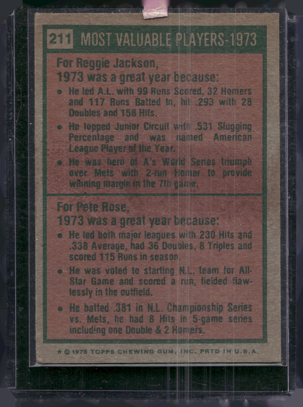 1975 Topps #211 1973 MVPs (Reggie Jackson / Pete Rose)