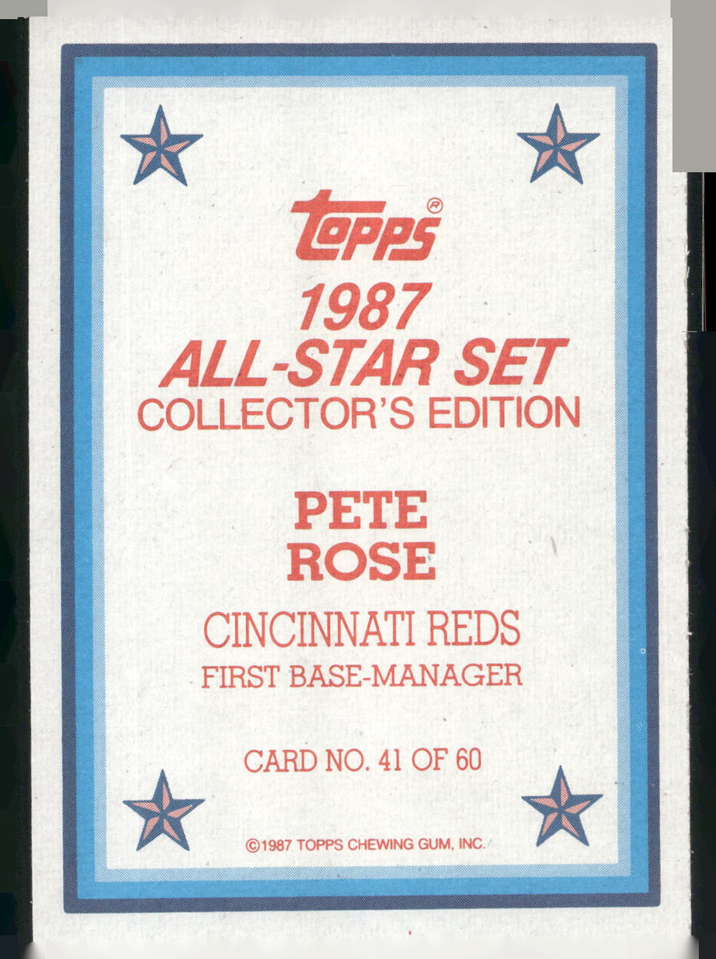 1987 Topps #41 Pete Rose 1987 All-Star Set Collector's Edition (Glossy Send-Ins)