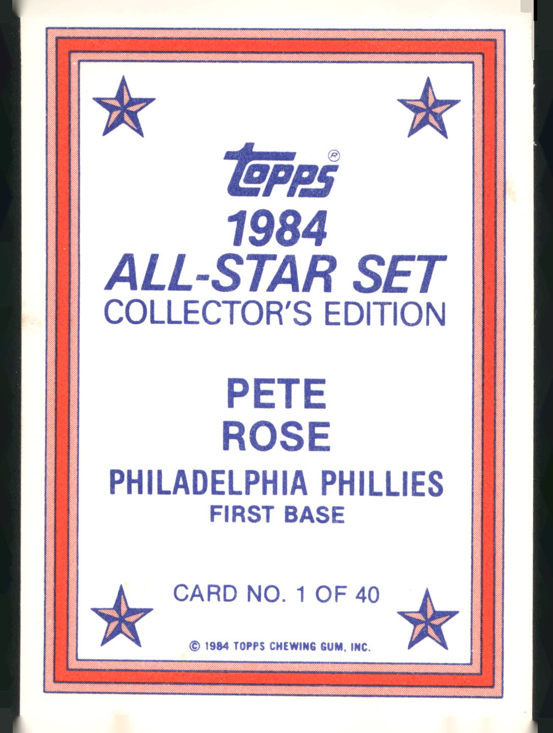 1984 Topps #1 Pete Rose 1984 All-Star Set Collector's Edition (Glossy Send-Ins)